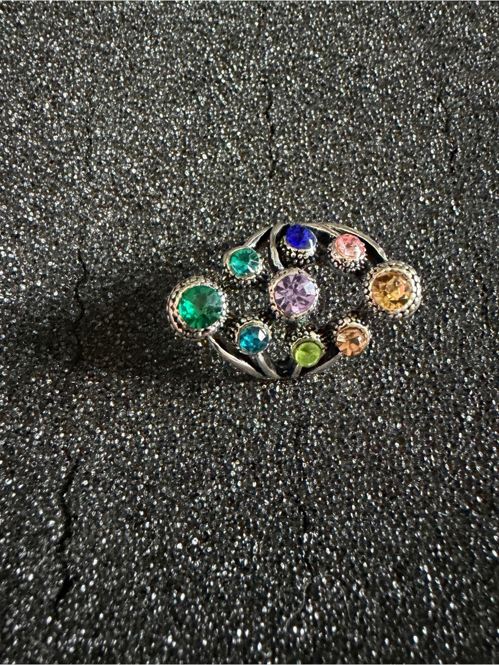 Silver tone Multi-color Stone Cluster Cocktail Ring